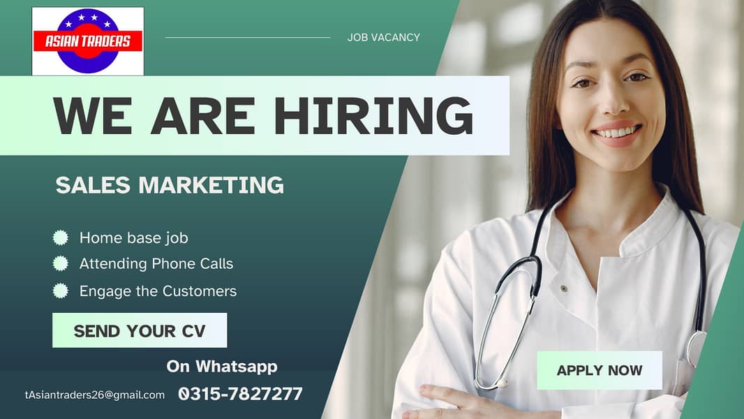 Required a Female canidate for Sale Marketing Home based Job at Asian 0