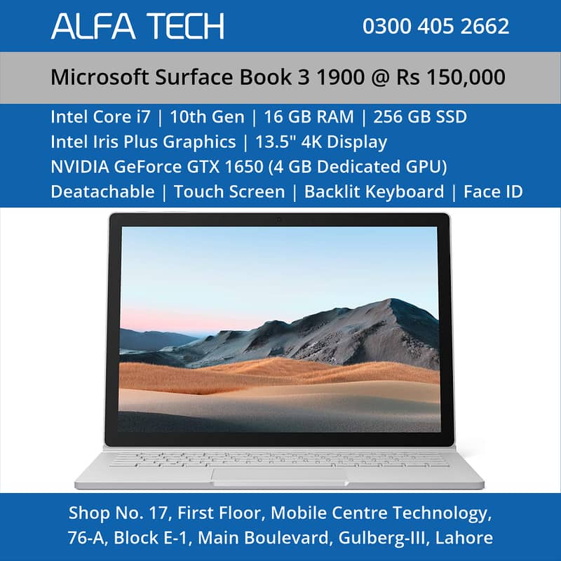 Microsoft Surface Book 3 1900 (i7-10th-16-256-13.5”-4K-4GB-T)ALFA TECH 0