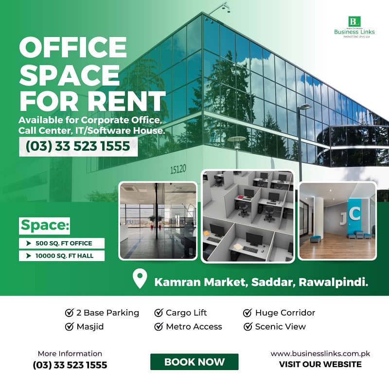 1100 SQFt Brand New hall For rent Software Call Center IT Space kamran market saddar 5