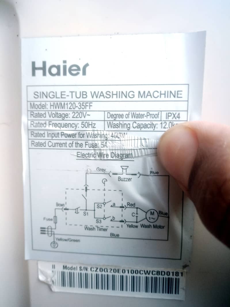 Haier Single Washing Machine HWM120-35FF 12 kg Single Tub Like new 5