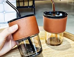 Coffee mug glass tumbler with straw