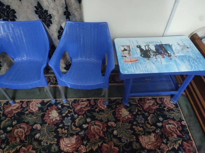 2 seater dewan for urgent sale, 2 chair and table for kids 3