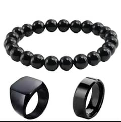 black combo deal 3 in 1 big bracelet 1 ring and black Chala for men