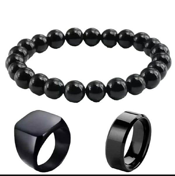 black combo deal 3 in 1 big bracelet 1 ring and black Chala for men 0