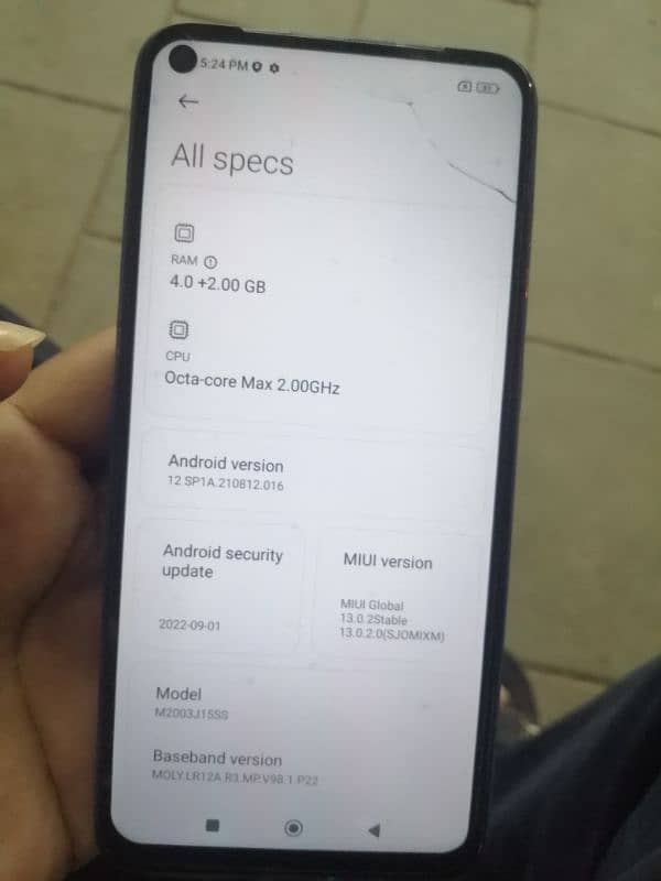 Redmi note 9 with box glass crack little 5