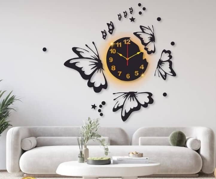 Butterfly Lmainated wall clock with Backlight 0