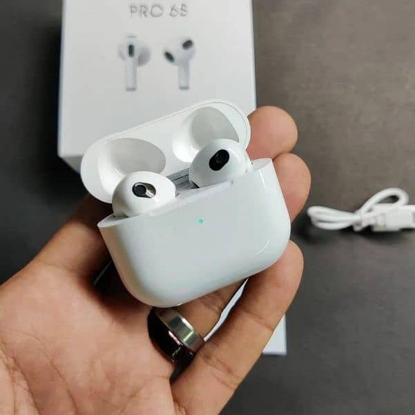 White Bluetooth Airpods With Smart Touch & Super Base 1