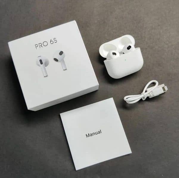 White Bluetooth Airpods With Smart Touch & Super Base 3