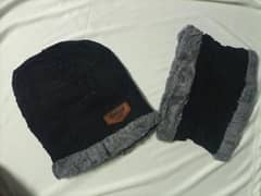 2 PCs wool plain beanie and neck warmer