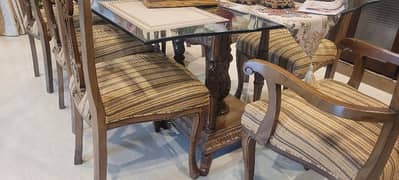 Dining table with chairs / 8 Seater dining table/ glass top dining