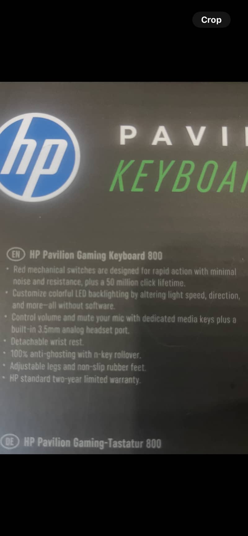 HP Pavilion Gaming Keyboard 800 Red Mchenical Switches 5