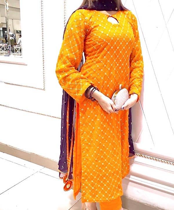 ORANGE LONG SHIRT TROUSER AND DUPATTA 1