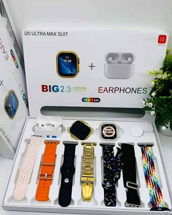 i20 Ultra Max Smart Watch Bundle | 2.3" Screen, 7 Straps + AirPods 2 0