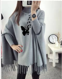 woman,s polyster butterfly printed poncho cape shawl