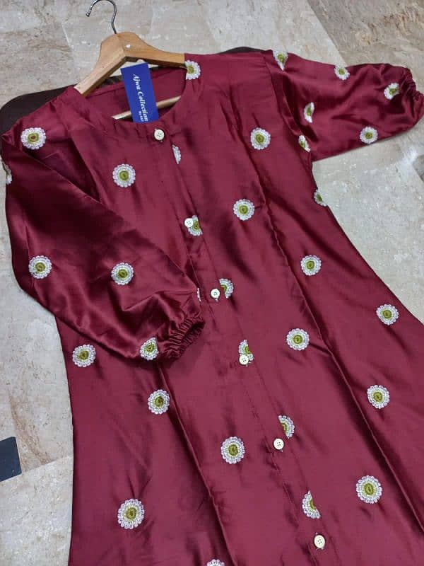 Multi Flower Embroidered With Kaaj Button Long Flare Only Frock 3