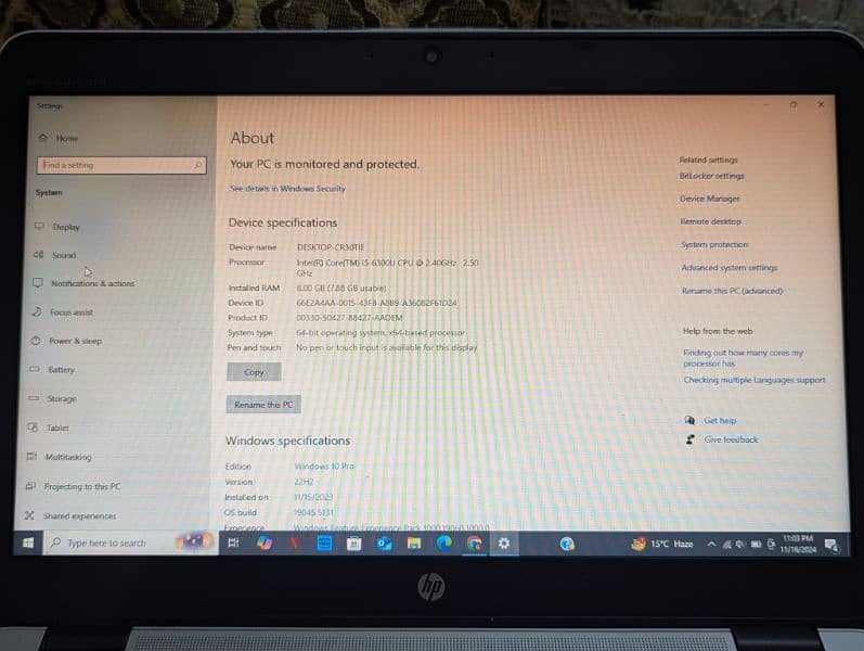 HP elite book 840G3 for sale with original charger 12