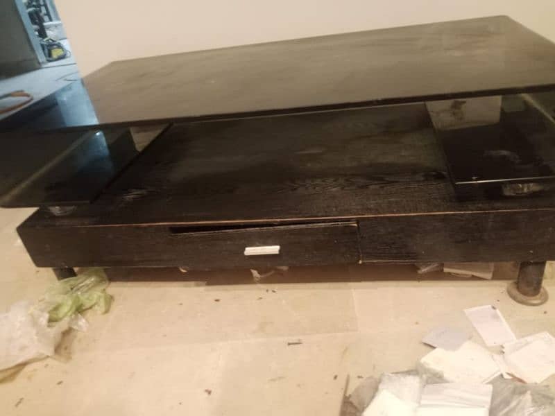 pure wood  plus thick glass table in good condition 1