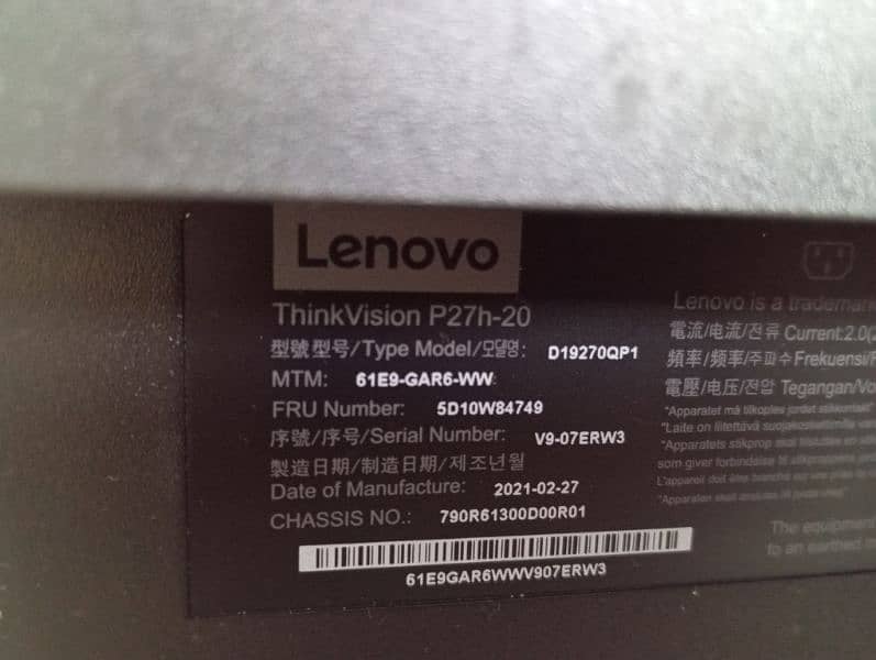 Lenovo ThinkVision P27h-20 27-Inch 2K WQHD usb-c type1440p LED Monitor 9