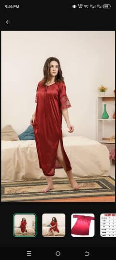 1 PCs women's stiched Silk lace- work Night  gown