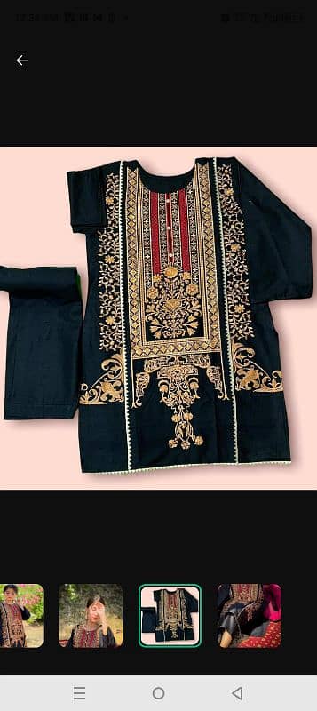 linen embroider black printed dress 2 pcs for women stitched. 1