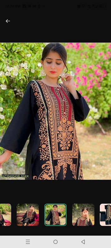 linen embroider black printed dress 2 pcs for women stitched. 2