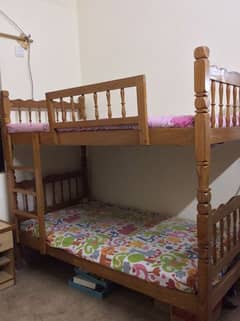 Oak Wood Bunk Bed with Mattresses