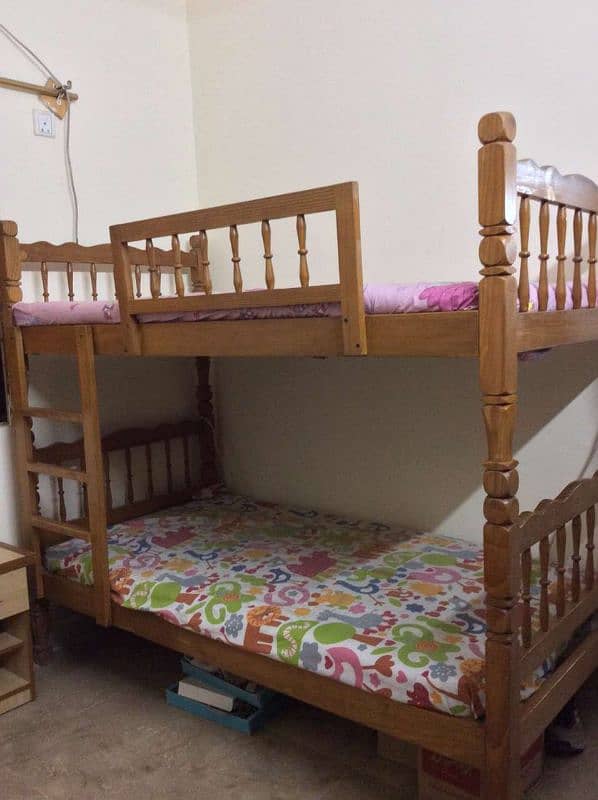 Oak Wood Bunk Bed with Mattresses 1