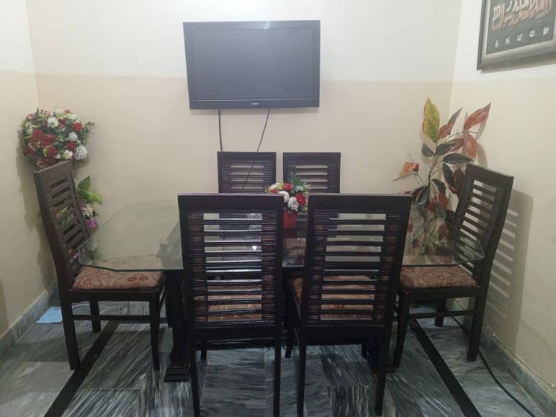 Glass Dining Table With 6 Seater Wooden Chairs For Sale 0