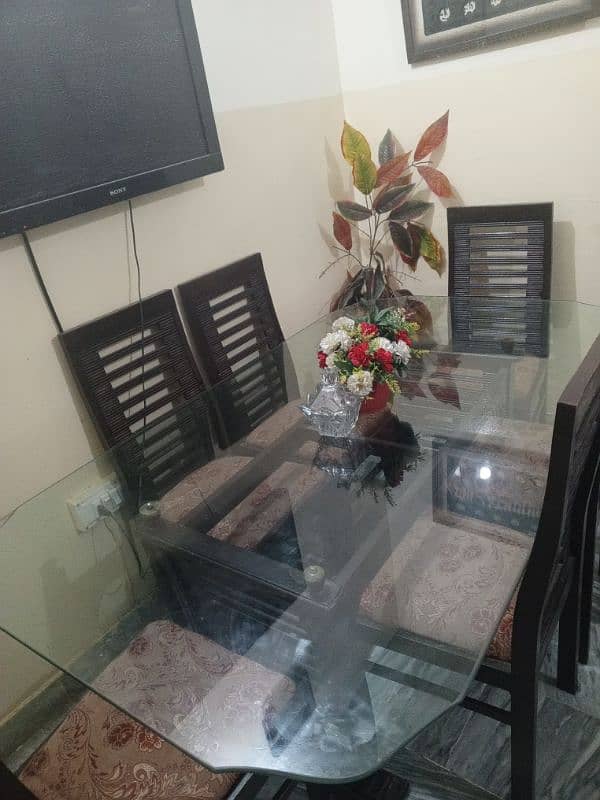 Glass Dining Table With 6 Seater Wooden Chairs For Sale 1