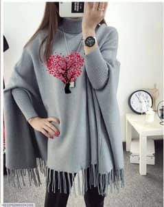 women's polyester  heart printed poncho cape shawl