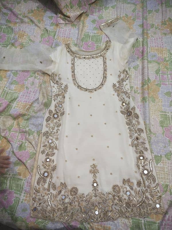 Off white party wear handmade dress 0