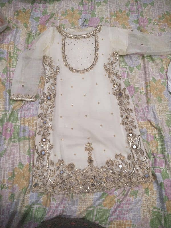 Off white party wear handmade dress 1