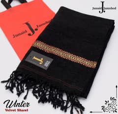 Luxurious Black Embroidered Velvet Shawl - 1 Pc