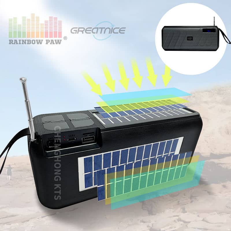 DualSolar Rechargeable Bluetooth Subwoofer Speaker with FM MicroSD USB 0