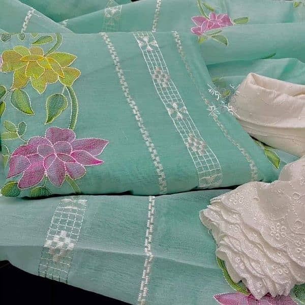 2Pcs Women's Unstitched Paper Cotton Embroidered suit 1