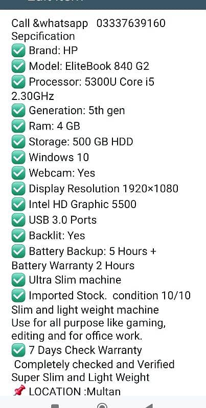 HP EliteBook 840 G2 Slim 500 GB HDD | 4GB RAM i5 5th 14.1″03337639160 8