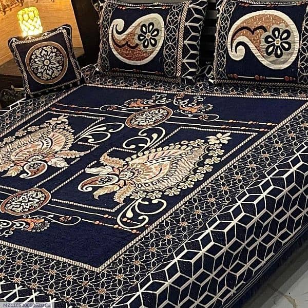 4 Pcs velvet Jacquard Printed double Bedsheets 1