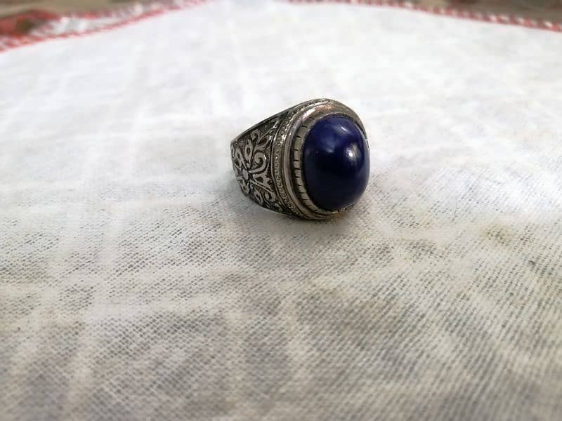 Lapis Lazuli With Hand Carved Pure Chandi Ring 2