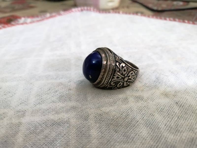 Lapis Lazuli With Hand Carved Pure Chandi Ring 3