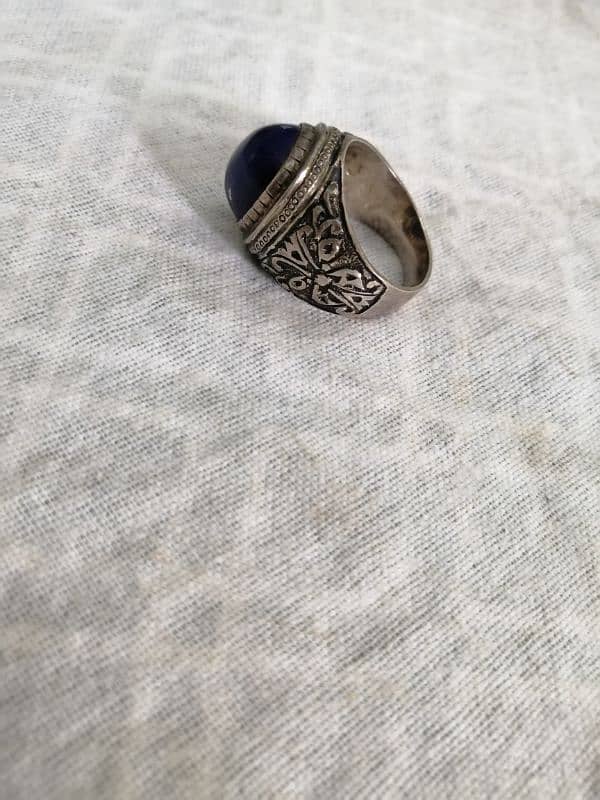 Lapis Lazuli With Hand Carved Pure Chandi Ring 4