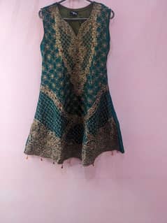 Fully embrodied dark green frock with sharara