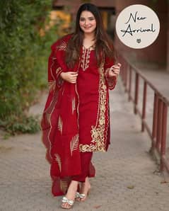 exquisite red organza embroidered suit with crepe trouser