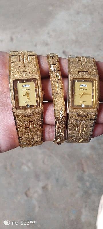 2 Fitron 22K Electro Glod Plated Watch and 1 chain for women 0