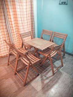 Wooden Table (Foldable) with 7 Chairs (Foldable) for Sale