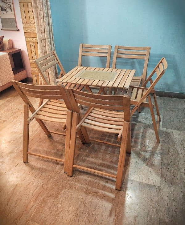 Wooden Table (Foldable) with 7 Chairs (Foldable) for Sale 1