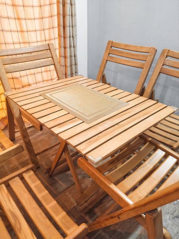 Wooden Table (Foldable) with 7 Chairs (Foldable) for Sale 2