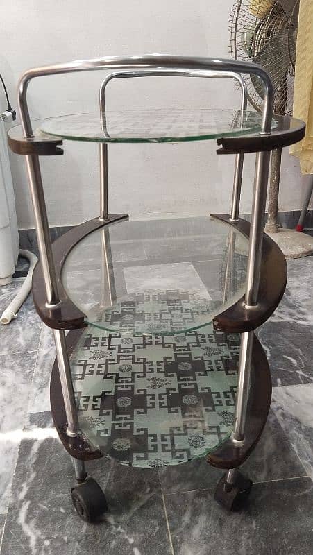 Tea Trolley with 3 Glass Layers & Steel grips 2