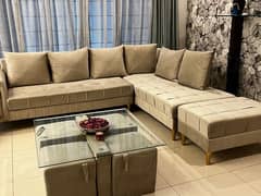 sofa L shaped set with chairs,table