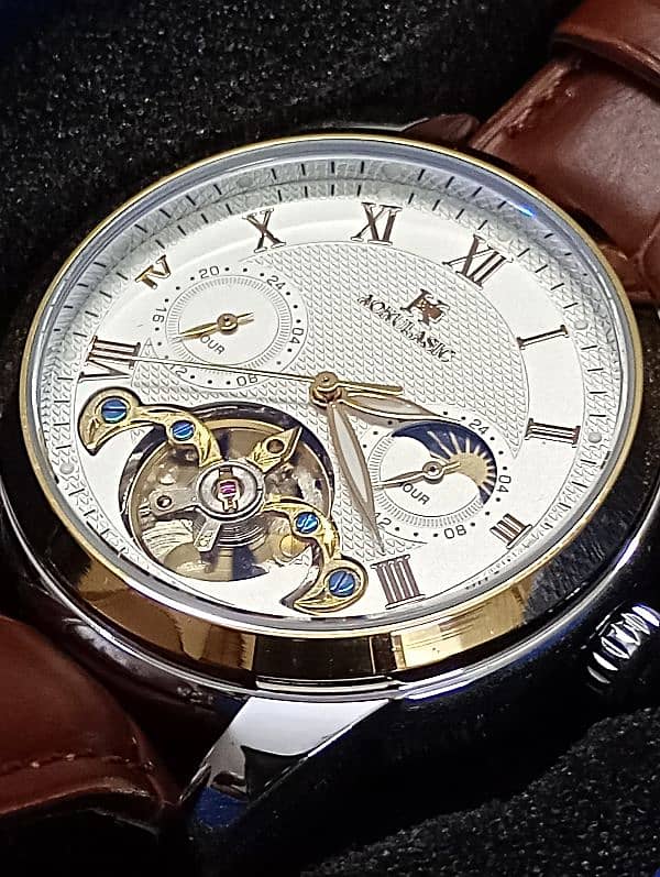 AOKULASIC 100% New Original 1701C  Automatic Tourbillion Leather Watch 0