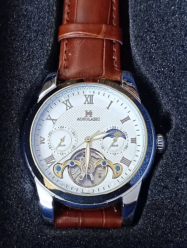 AOKULASIC 100% New Original 1701C  Automatic Tourbillion Leather Watch 4